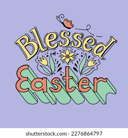 Nostalgia flat outline illustration Blessed Easter