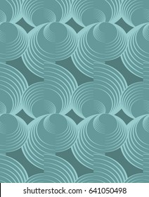 Nostalgia green spiral patterns on dark green background, seamless dark background