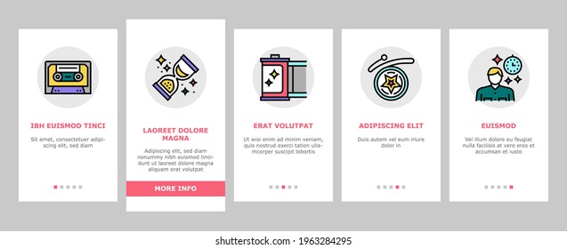 Nostalgia And Memory Onboarding Mobile App Page Screen Vector. Retro Music Cassette And Photo Camera Roll, Computer Diskette And Sandglass Illustrations