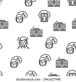 Nostalgia And Memory Vector Seamless Pattern Thin Line Illustration
