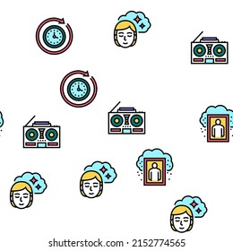 Nostalgia And Memory Vector Seamless Pattern Thin Line Illustration