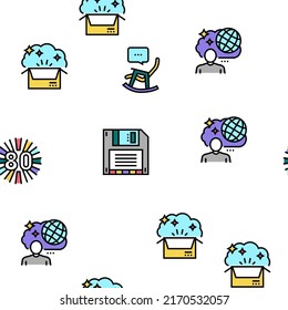 Nostalgia And Memory Vector Seamless Pattern Thin Line Illustration