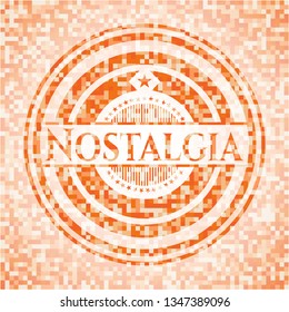 Nostalgia orange tile background illustration. Square geometric mosaic seamless pattern with emblem inside.