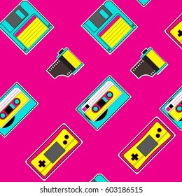 nostalgia  pattern ,fashion cartoon 80s-90s pop-art , patch, badges, vector illustration.