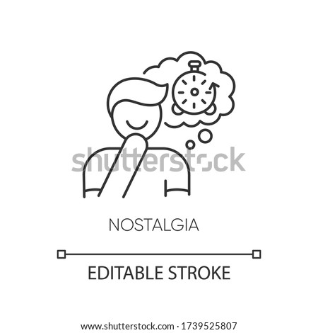 Nostalgia pixel perfect linear icon. Man feeling sentimental. Person reflecting on past times. Thin line customizable illustration. Contour symbol. Vector isolated outline drawing. Editable stroke