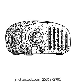 nostalgia retro rádio mão desenhada. analógico clássico, transmissão de sintonizador, transistor dial nostalgia retro rádio vetor esboço. ilustração preta isolada