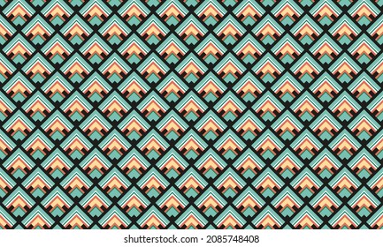 Nostalgic 70s retro shapes seamless repeat pattern. Vector, modern vintage bold geometrics all over surface print background.