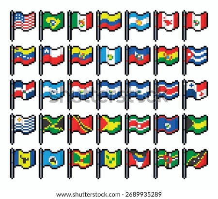 A nostalgic 8bit reinterpretation of national flags from both North and South America