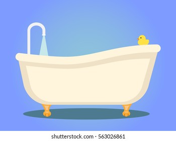 nostalgic bath tub with legs flat design vector