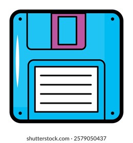 A nostalgic blue floppy disk icon in pop art style