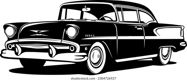 nostalgic car from the fifties in black over white
