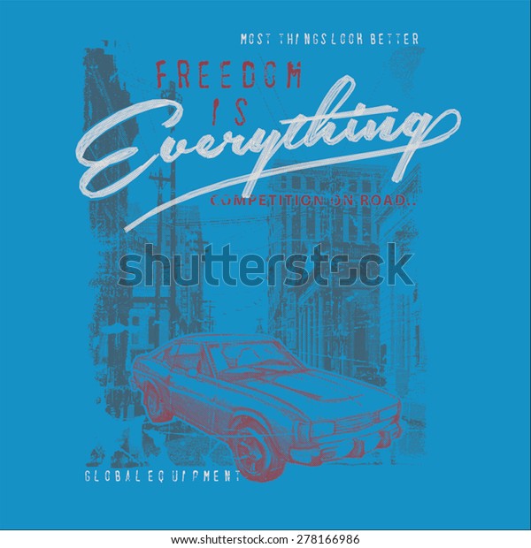 Nostalgic car themed t shirt vintage printing and\
embroidery design.