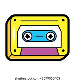 A nostalgic cassette tape in bright pop art colors