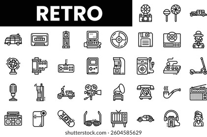 A nostalgic collection of retro icons representing vintage technology.