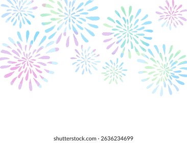 A nostalgic and cool background illustration of fireworks, reminiscent of the pattern on a yukata, a Japanese summer kimono.