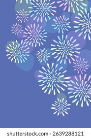 A nostalgic and cool background illustration of fireworks, reminiscent of the pattern on a yukata, a Japanese summer kimono.