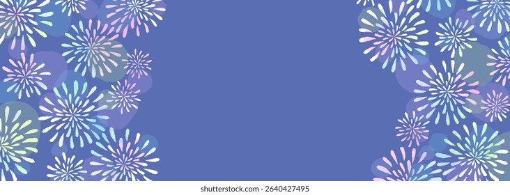 A nostalgic and cool background illustration of fireworks, reminiscent of the pattern on a yukata, a Japanese summer kimono.