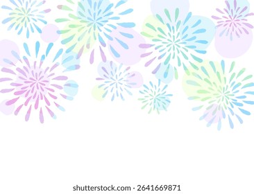A nostalgic and cool background illustration of fireworks, reminiscent of the pattern on a yukata, a Japanese summer kimono.