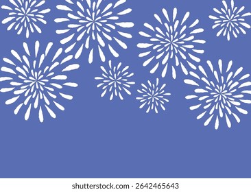 A nostalgic and cool background illustration of fireworks, reminiscent of the pattern on a yukata, a Japanese summer kimono.