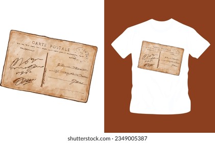 Nostalgic imagery from past of old paper document hand drawn shirt design editable template