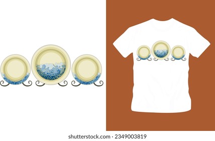 Nostalgic imagery from past of old plates hand drawn shirt design editable template