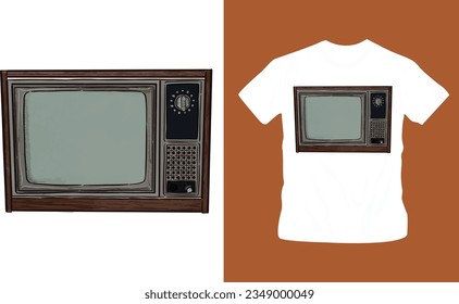 Nostalgic imagery from past of television antique market element hand drawn shirt design editable template