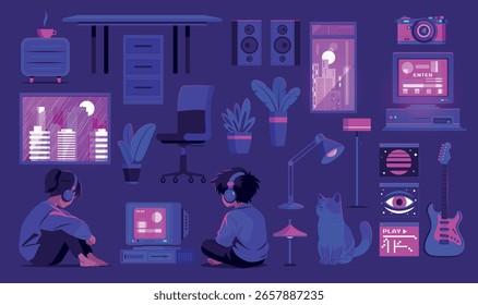 Nostalgic Lofi Retro Aesthetic Element Collection