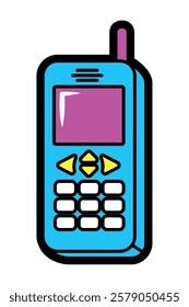 A nostalgic mobile phone in vibrant comic book style