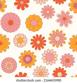 Nostalgic retro 70s groovy print. Vintage floral background. Hippie style vector seamless pattern.  Textile and surface design in old fashioned colors