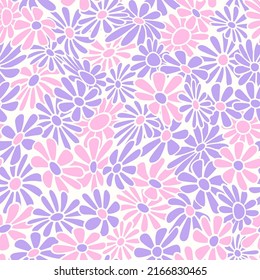 Nostalgic retro 70s groovy print. Hippie style vector seamless pattern.Vintage floral background. Textile and surface design in old fashioned colors