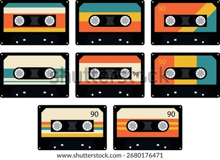 A nostalgic retro design featuring classic cassette tapes, bold colors, and vintage 80s vibes.