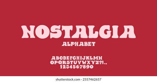 Nostalgic retro font. Rounded letters and numbers. Bold serif alphabet. Wavy groovy letters. 60s and 70s typography