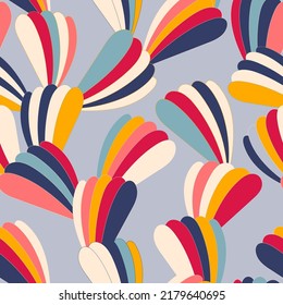 Nostalgic retro groovy print. Vintage abstract background. Vector seamless pattern. Textile and surface print design with old fashioned floral elements