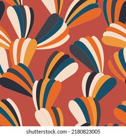 Nostalgic retro groovy print. Vintage abstract background. Vector seamless pattern. Textile and surface print design with old fashioned floral elements