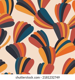 Nostalgic retro groovy print. Vintage abstract background. Vector seamless pattern. Textile and surface print design with old fashioned floral elements