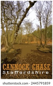 Nostalgic retro travel poster of Cannock Chase, Staffordshire, England, UK in the style of Work Projects Administration.