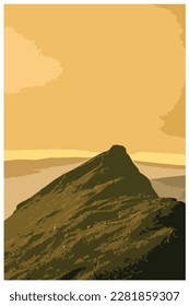 Nostalgic retro travel poster of the Peak District National Park, England, UK in the style of Work Projects Administration.