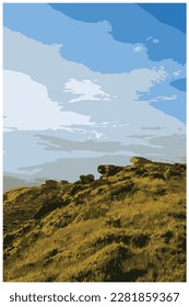 Nostalgic retro travel poster of the Peak District National Park, England, UK in the style of Work Projects Administration.