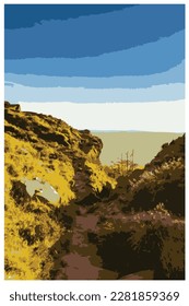 Nostalgic retro travel poster of the Peak District National Park, England, UK in the style of Work Projects Administration.