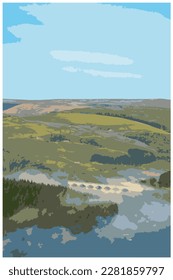 Nostalgic retro travel poster of the Peak District National Park, England, UK in the style of Work Projects Administration.