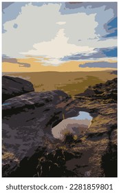 Nostalgic retro travel poster of the Peak District National Park, England, UK in the style of Work Projects Administration.