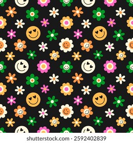 Nostalgic seamless pattern. 90s retro elements background. EPS 10 vector backdrop.
