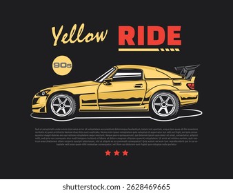 nostalgic street-wear design vector with 90s car image and text