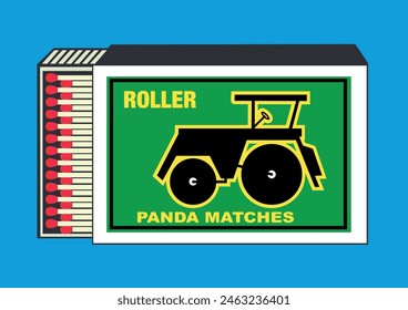 Nostalgic style matchbox labels, roller illustration in Matchbox and matches vector. Vintage and antique matchbox packaging design illustration. retro style packaging. old style design. open box