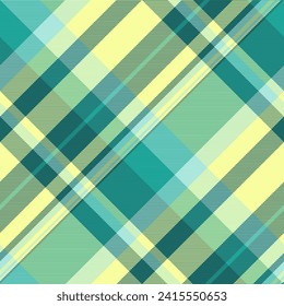 Nostalgic tartan pattern fabric, celtic vector plaid seamless. Classy background textile check texture in teal and lime color.