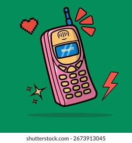 Una Ilustración vectorial nostálgica de un teléfono móvil vintage