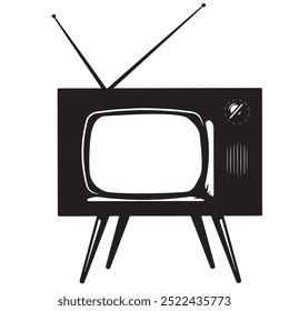 Una Ilustración vectorial nostálgica de un televisor vintage, destacando su diseño de la vieja escuela que representa una época pasada en el entretenimiento.