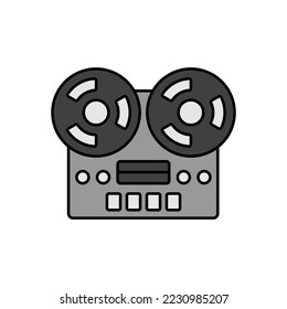 Icono de escala de grises vectorial del dispositivo de grabador de cinta vintage nostálgico. Símbolo gráfico para el diseño de aplicaciones y sitios web de música y sonido, logotipo, aplicación, interfaz de usuario