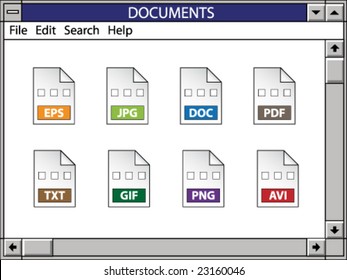 nostalgic window including document icons