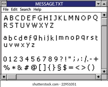 nostalgic window including full pixel font alphabet for your text